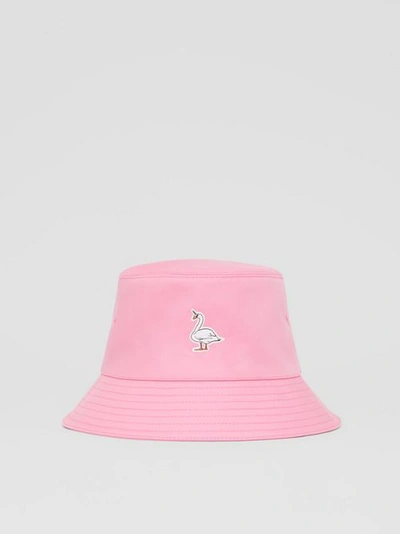 Shop Burberry Swan Appliqué Cotton Twill Bucket Hat In Bubblegum Pink