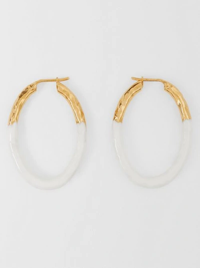 Shop Burberry Enamel And Gold-plated Hoop Earr In Light Gold/white