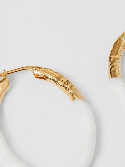 Shop Burberry Enamel And Gold-plated Hoop Earr In Light Gold/white
