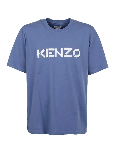Shop Kenzo Logo Print Cotton Jersey T-shirt In Blue