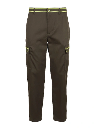 Shop Valentino Neon Detail Cargo Trousers In Dark Green