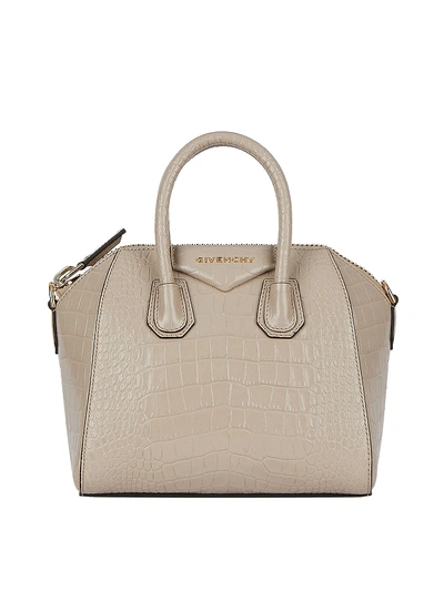 Shop Givenchy Antigona Mini Croco Print Bag In Light Grey