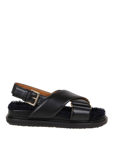 Shop Marni Leather Criss Cross Sandals In Black