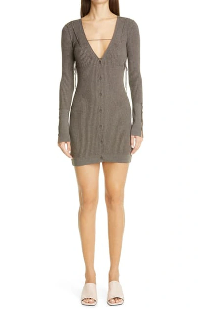 Shop Jacquemus Lauris Long Sleeve Merino Wool Mini Sweater Dress In Brown