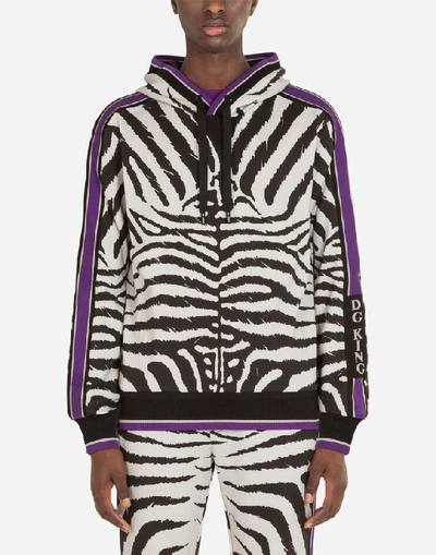 Shop Dolce & Gabbana Jersey Hoodie With Zebra Print In Animal Print