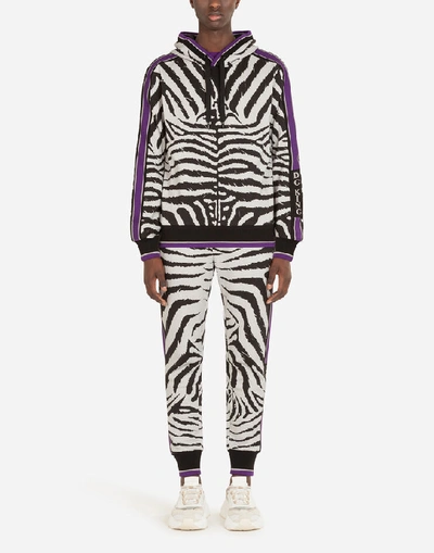 Shop Dolce & Gabbana Jersey Hoodie With Zebra Print In Animal Print