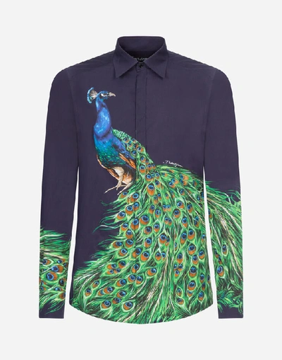 Shop Dolce & Gabbana Peacock-print Cotton Gold-fit Shirt