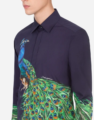 Shop Dolce & Gabbana Peacock-print Cotton Gold-fit Shirt