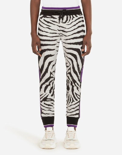 Shop Dolce & Gabbana Jersey Jogging Pants With Zebra Print In Animal Print