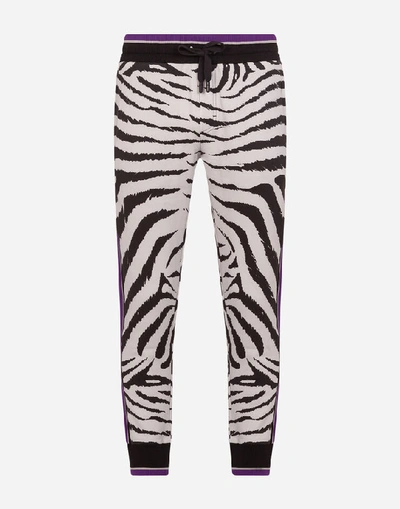 Shop Dolce & Gabbana Jersey Jogging Pants With Zebra Print In Animal Print