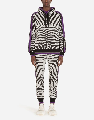 Shop Dolce & Gabbana Jersey Jogging Pants With Zebra Print In Animal Print