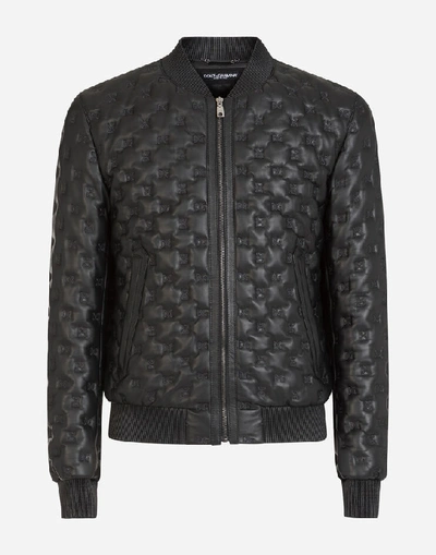 Shop Dolce & Gabbana Quilted Leather Jacket With Dg Embroidery In Black