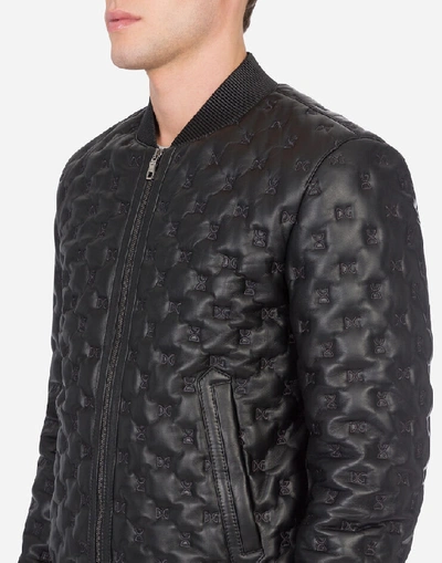 Shop Dolce & Gabbana Quilted Leather Jacket With Dg Embroidery In Black