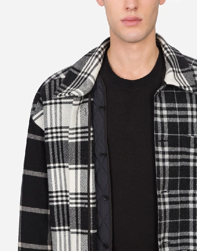 Shop Dolce & Gabbana Quilted Wool Tartan Jacket With Dg Logo In Multicolor