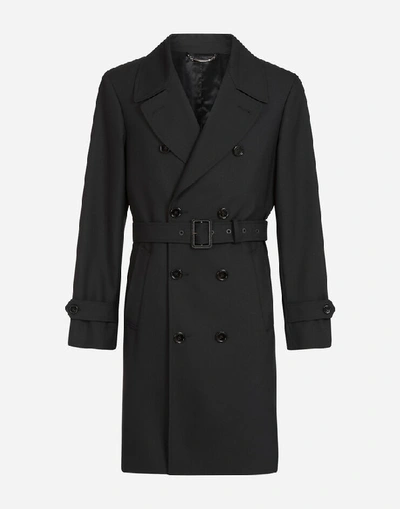 Shop Dolce & Gabbana Wool Trench Coat In Black