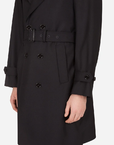 Shop Dolce & Gabbana Wool Trench Coat In Black