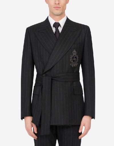 Shop Dolce & Gabbana Pinstripe Wool Martini-fit Jacket In Black