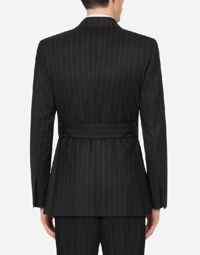 Shop Dolce & Gabbana Pinstripe Wool Martini-fit Jacket In Black