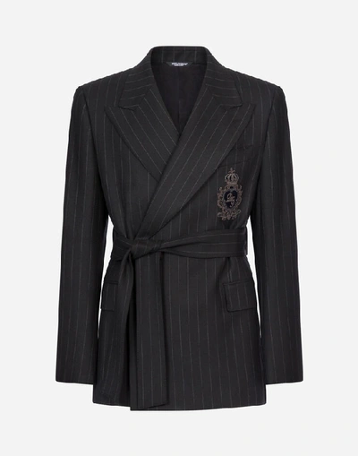 Shop Dolce & Gabbana Pinstripe Wool Martini-fit Jacket In Black