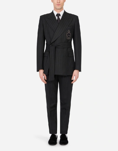 Shop Dolce & Gabbana Pinstripe Wool Martini-fit Jacket In Black