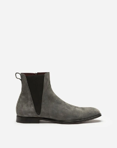 Shop Dolce & Gabbana Velvet Calfskin Chelsea Boots In Grey