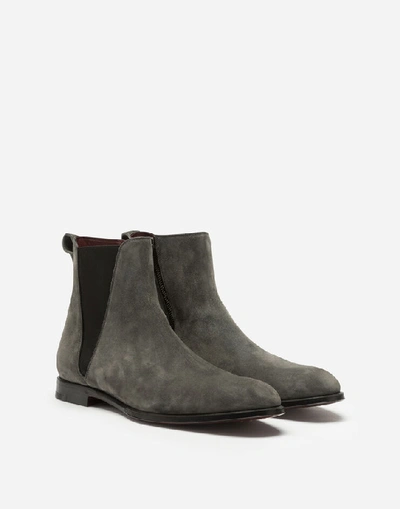 Shop Dolce & Gabbana Velvet Calfskin Chelsea Boots In Grey