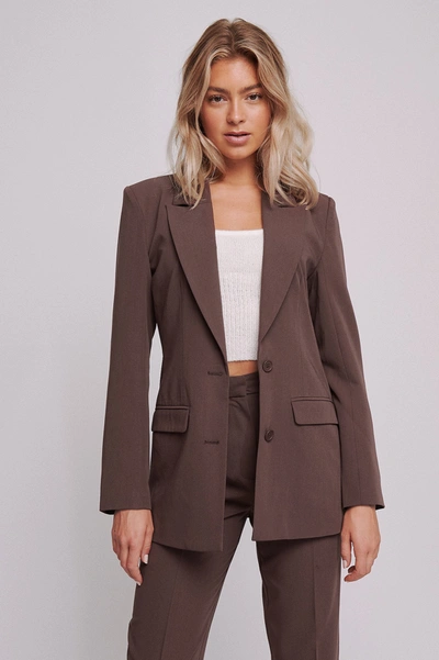 Shop Selma Omari X Na-kd Long Oversized Blazer Brown