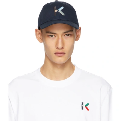 Shop Kenzo Navy Logo Cap In 76a Navy Bl