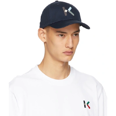 Shop Kenzo Navy Logo Cap In 76a Navy Bl