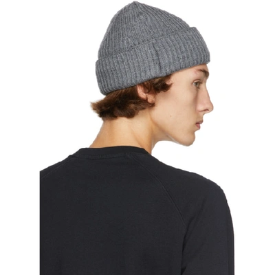 Shop Maison Kitsuné Maison Kitsune Grey Ribbed Fox Patch Beanie In Grey Melang