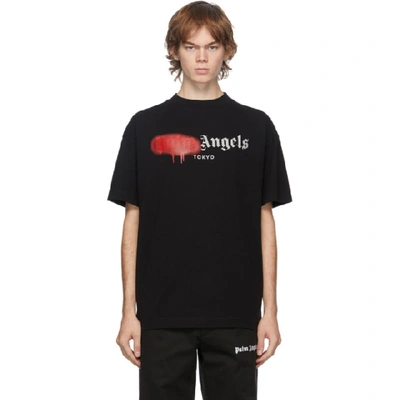 Shop Palm Angels Black Tokyo Logo Sprayed T-shirt In Black/red