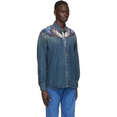 Shop Marcelo Burlon County Of Milan Blue Denim Wings Long Sleeve Shirt In Lightblue
