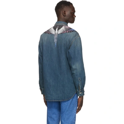 Shop Marcelo Burlon County Of Milan Blue Denim Wings Long Sleeve Shirt In Lightblue