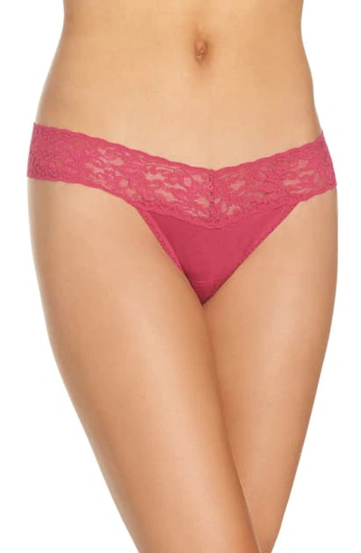 Shop Hanky Panky Mid Rise Modal Thong With Lace Trim In Sangria