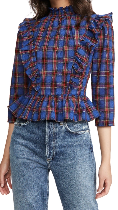 Shop English Factory Plaid Top In Navy Multi
