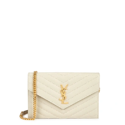 Shop Saint Laurent Envelope Off-white Leather Wallet-on-chain In Cream