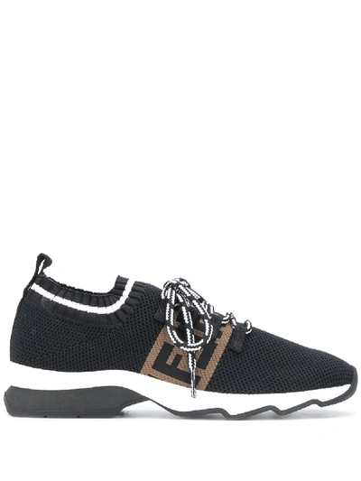 Shop Fendi Mesh Lace-up Sneakers In Black