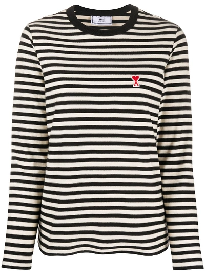 Shop Ami Alexandre Mattiussi Ami De Coeur Striped Long Sleeve T-shirt In Black