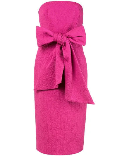 Shop Rebecca Vallance Andie Tie-waist Strapless Cloqué Midi Dress In Pink