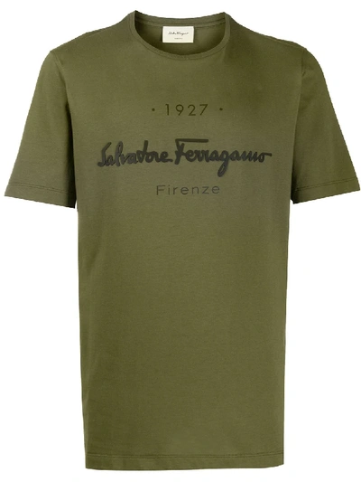 Shop Ferragamo Logo-print Slim-fit T-shirt In Green