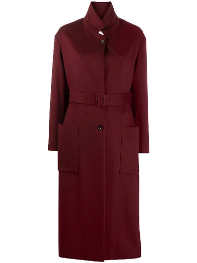 Shop Ferragamo Belted Single-breasted Coat In Red