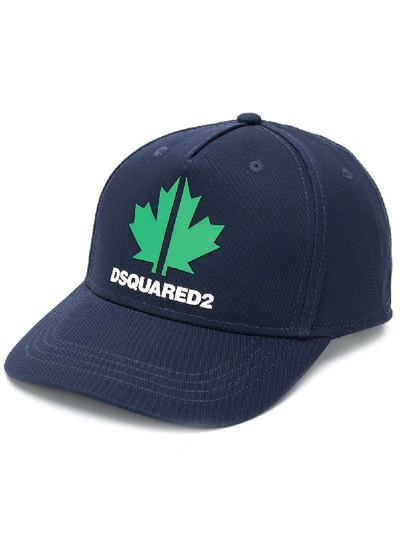 Shop Dsquared2 Maple Leaf Logo Baseball Cap In Blue