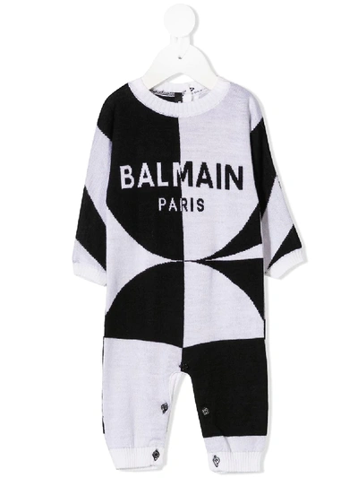 Shop Balmain Intarsia Knit Logo Babygrow In Black