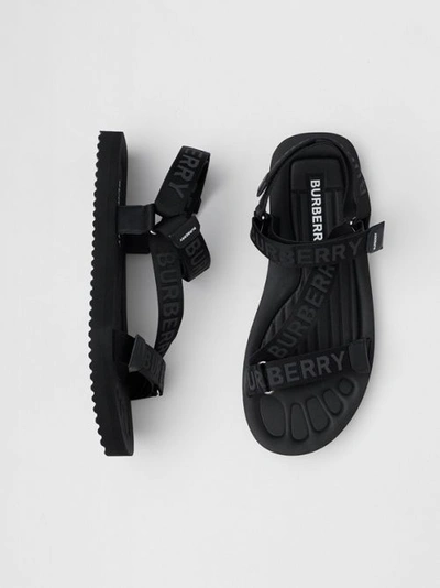 Shop Burberry Logo Jacquard Sandals In Black