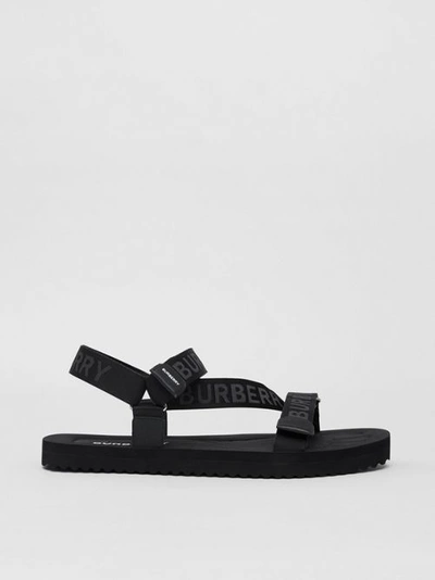 Shop Burberry Logo Jacquard Sandals In Black