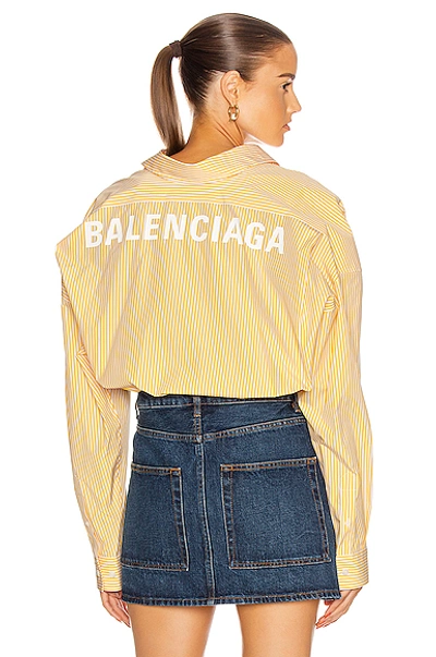 Shop Balenciaga Long Sleeve Swing Shirt In Yellow & White