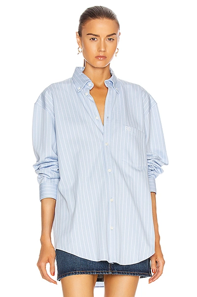 Shop Balenciaga Long Sleeve Large Shirt In Sky Blue & White