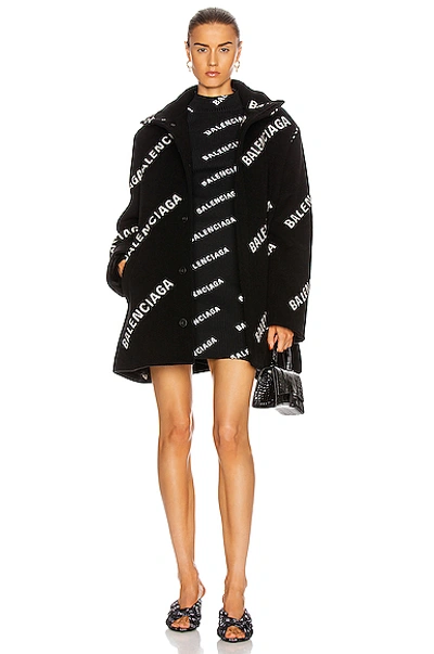 Shop Balenciaga A Shape Logo Coat In Black & White