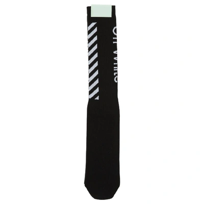Pre-owned Off-white Diag Logo Intarsia Stretch Socks Black/white