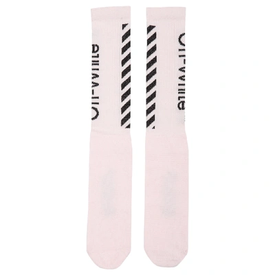 Pre-owned Off-white Diag Socks (ss19) Light Pink/black